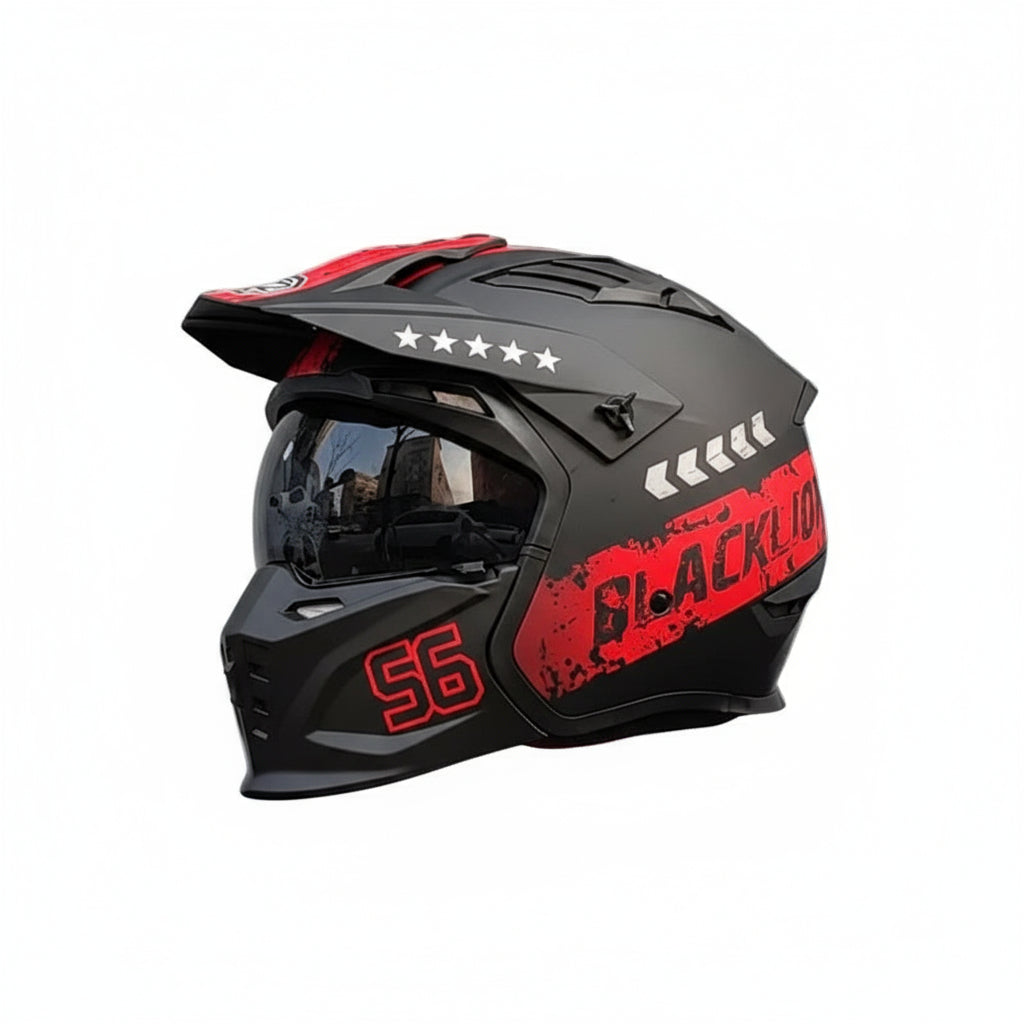 Matte skull helmet with mirrored visor and metallic grey accents.