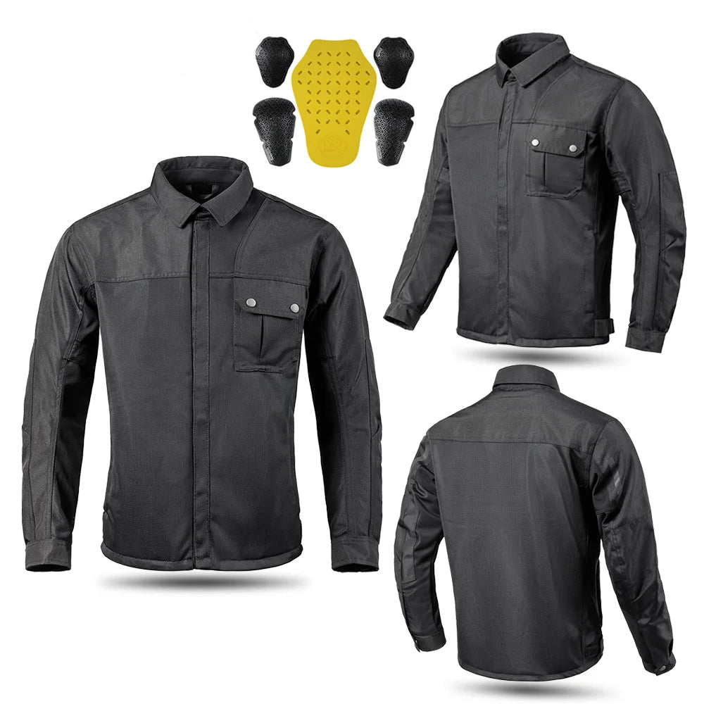 Reinforced Motorcycle Riding Shirt – Kevlar Protection & Removable Armor