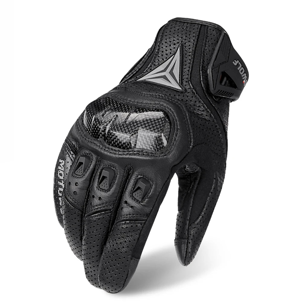 Sport Motorcycle Leather Gloves with Reinforced Protection
