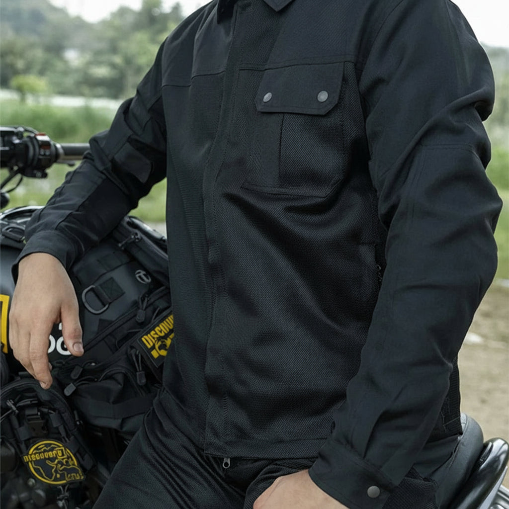 Reinforced Motorcycle Riding Shirt – Kevlar Protection & Removable Armor