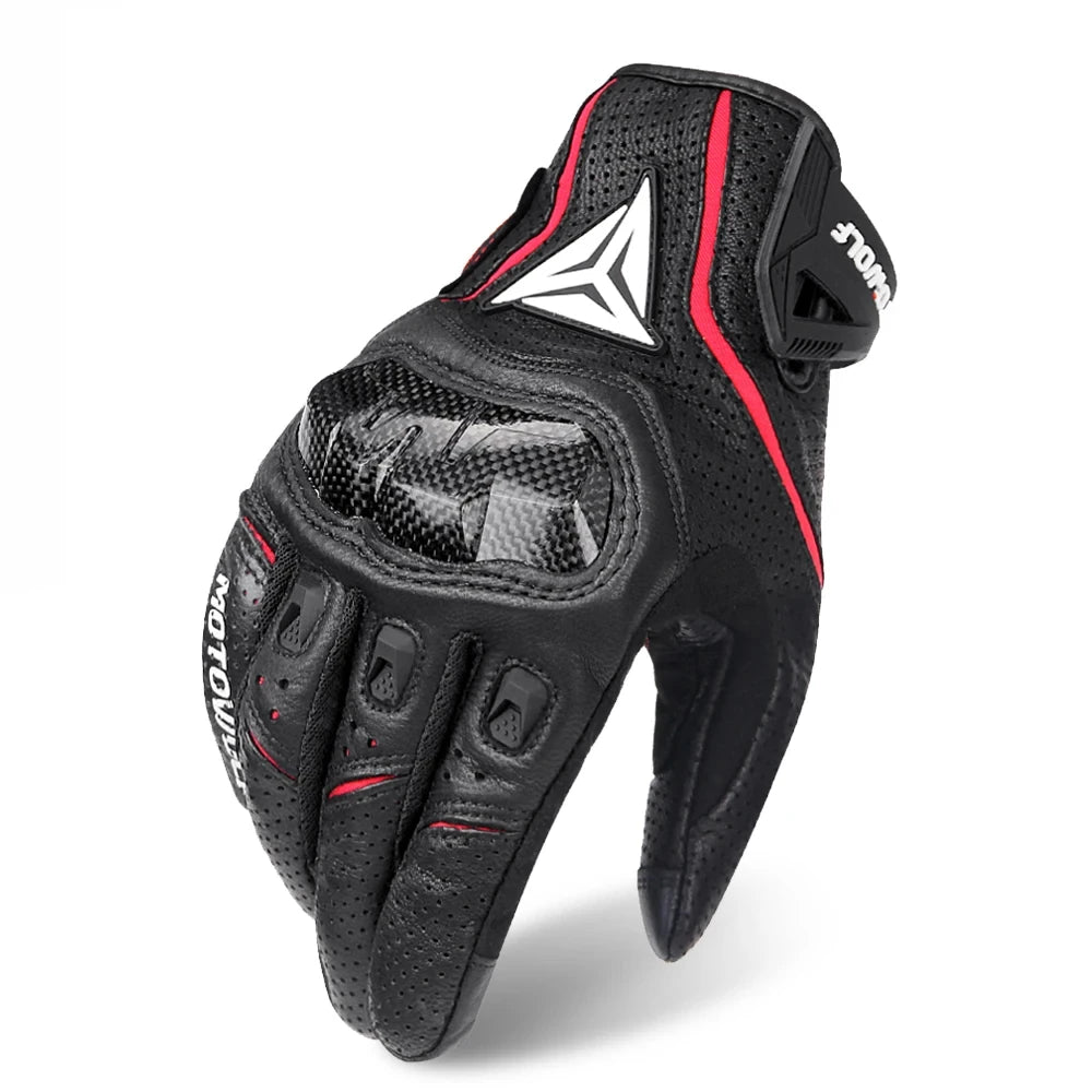 Sport Motorcycle Leather Gloves with Reinforced Protection