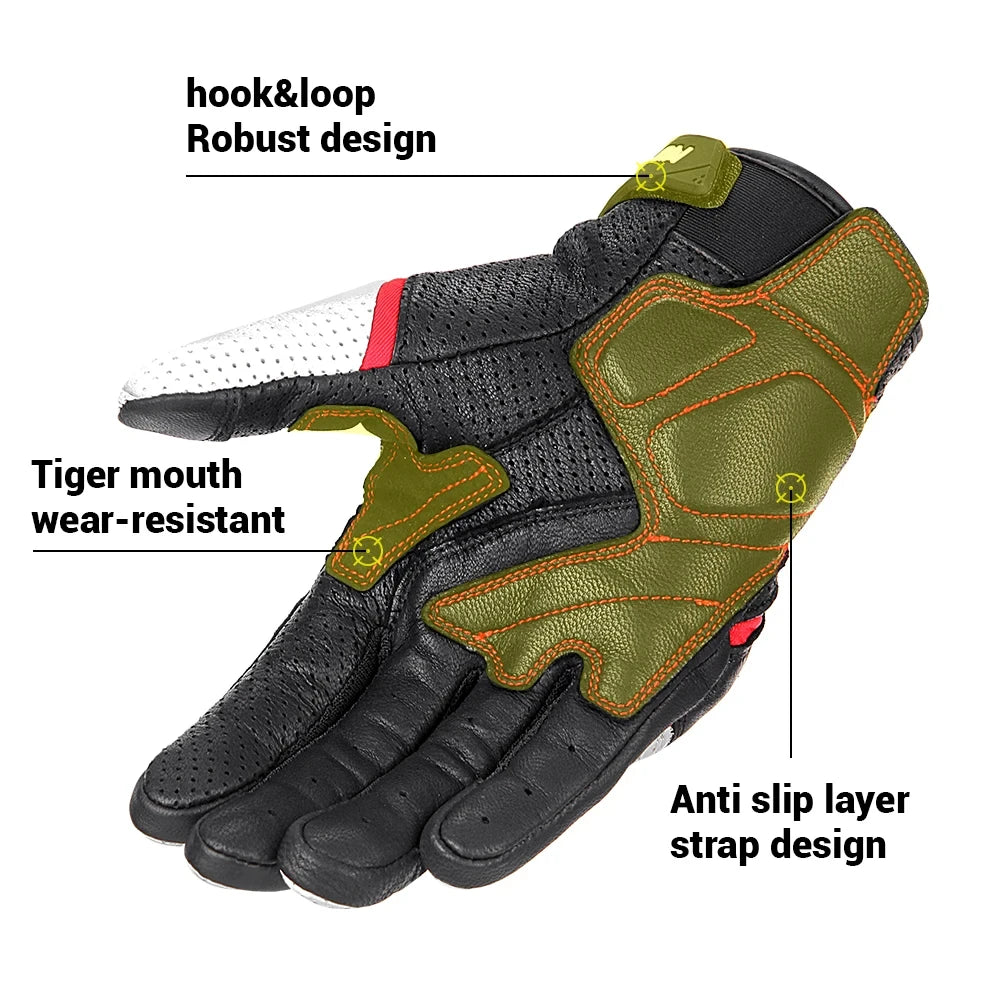 Sport Motorcycle Leather Gloves with Reinforced Protection