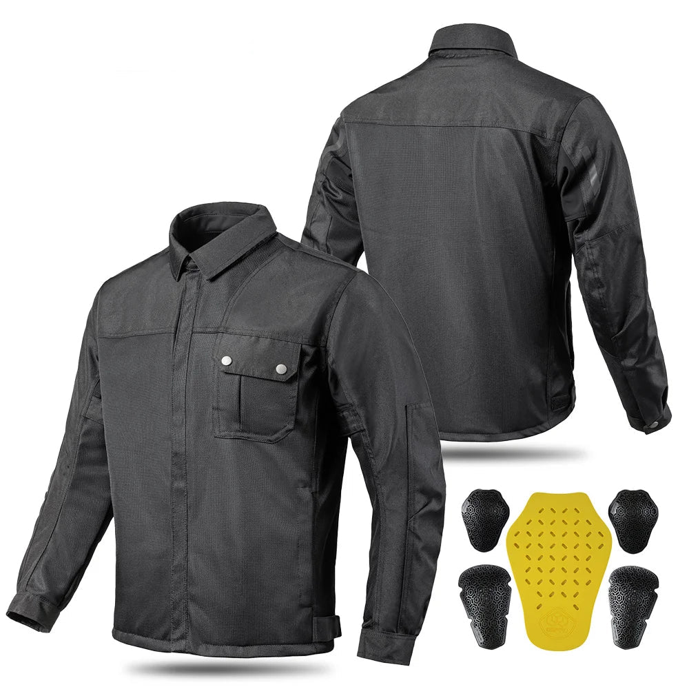 Reinforced Motorcycle Riding Shirt – Kevlar Protection & Removable Armor