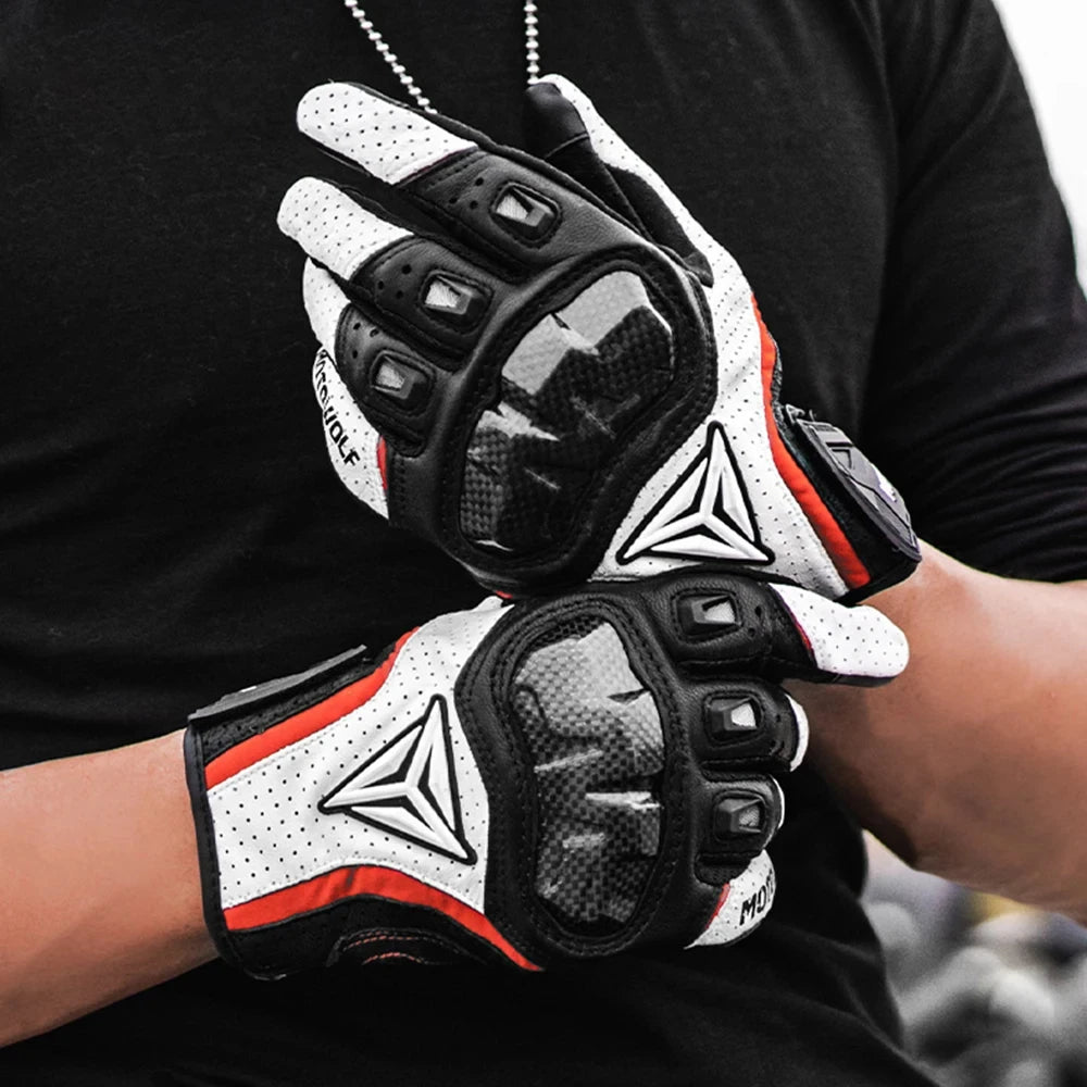 Sport Motorcycle Leather Gloves with Reinforced Protection