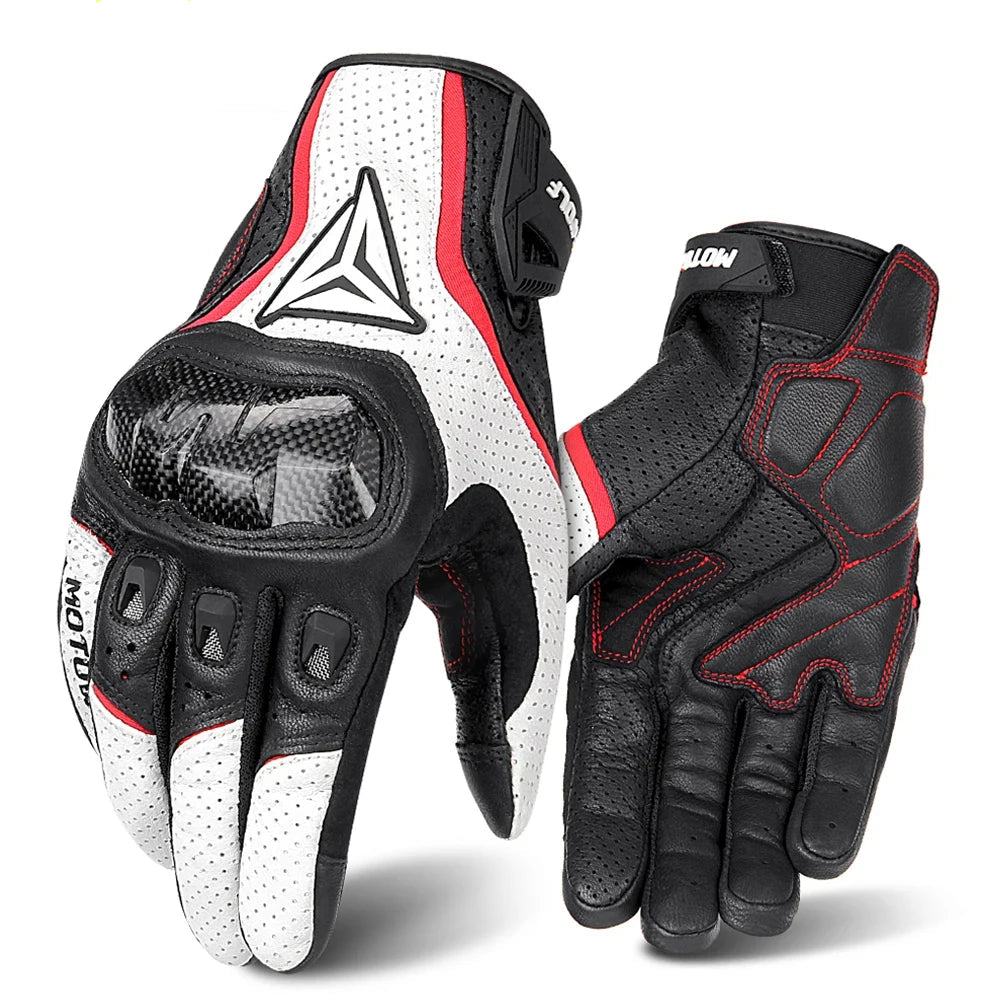 Sport Motorcycle Leather Gloves with Reinforced Protection